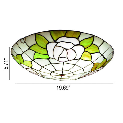 Tiffany Orchid Rose Stained Glass Round 2/3/4 Light Flush Mount Ceiling Light