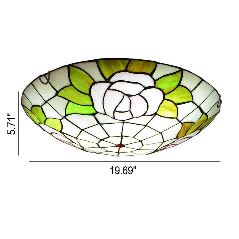 Tiffany Orchid Rose Stained Glass Round 2/3/4 Light Flush Mount Ceiling Light