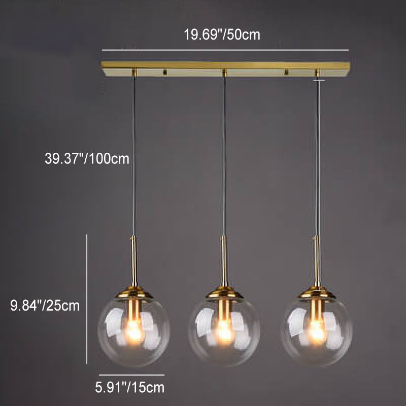 Contemporary Nordic Copper Spherical Glass Shade 1/3/5-Light Island Light Chandelier For Dining Room