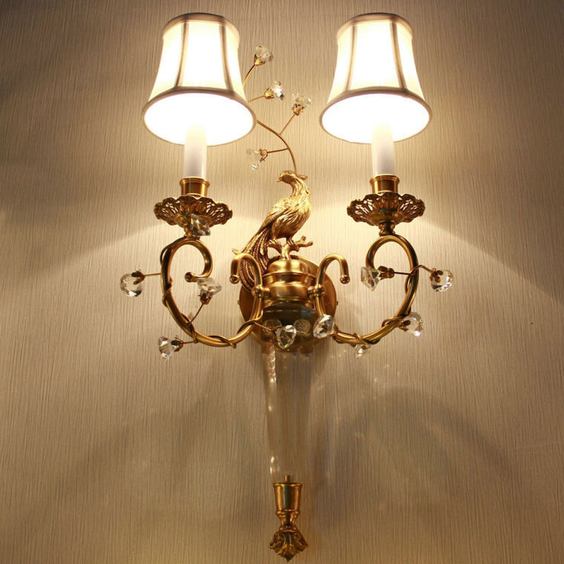 French Retro Full Copper Crystal 2-Light Wall Sconce Lamp