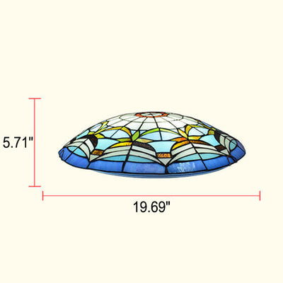 Europäisches Buntglas Tiffany Runde Verschiedene Musterdesigns 3-Licht Unterputzleuchte 