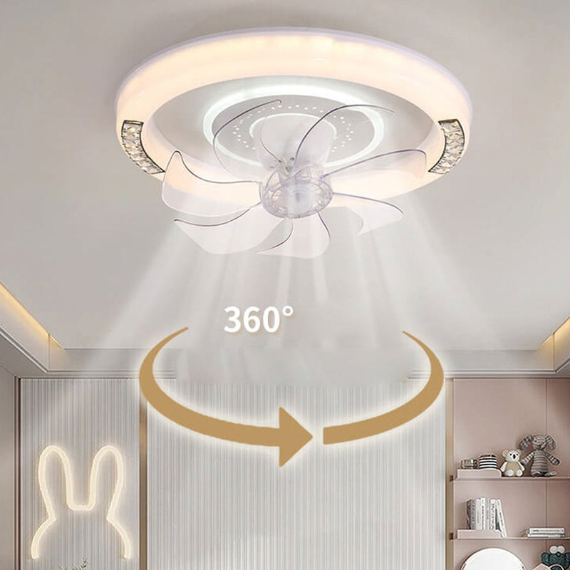 Modern Minimalist Acrylic Round Intelligent LED Flush Mount Ceiling Fan Light