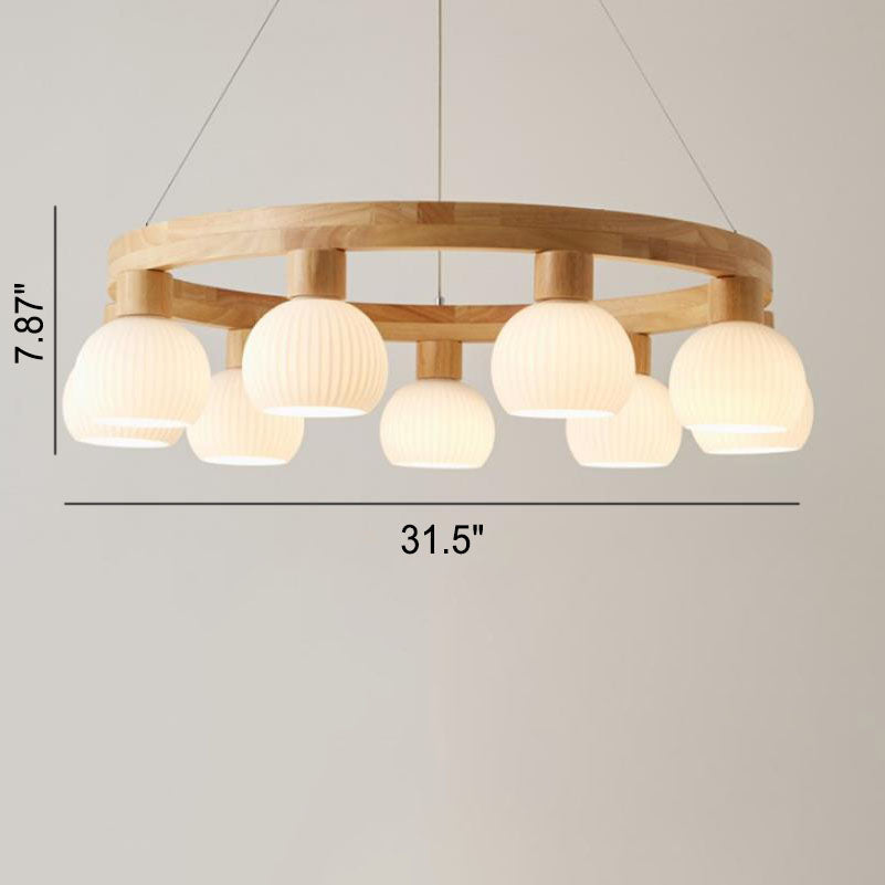 Moderner japanischer Kronleuchter mit strukturierter Glaskugel und 3/6/9 Lichtern 