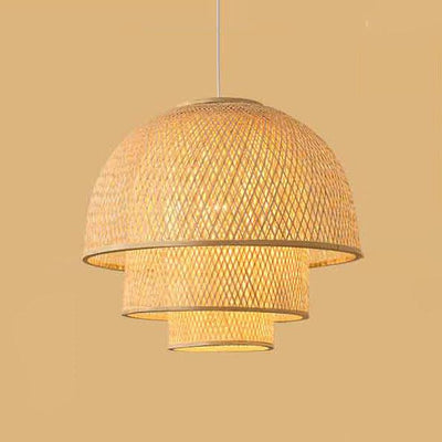 Rattan Weaving Three Layers Bowl Shape 1-Light Pendant Light