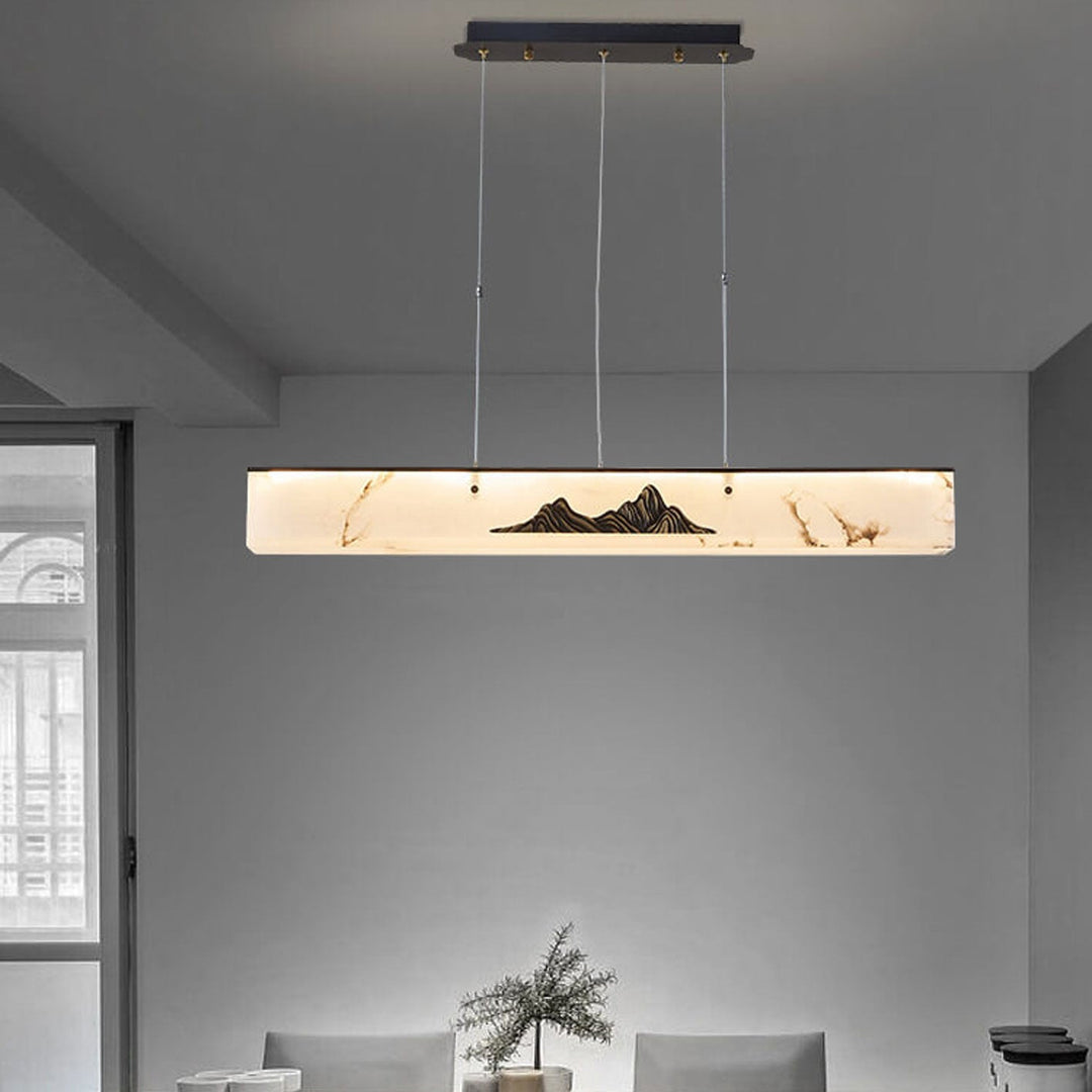 Moderne Luxus Marmor Lange Kupfer Zen Insel Licht LED Kronleuchter 