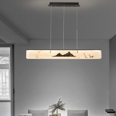 Modern Luxury Marble Long Copper Zen Island Light LED Chandelier