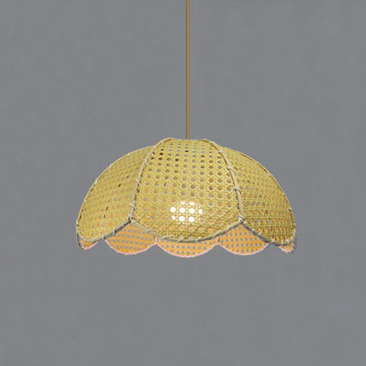 Nordic Rattan Weaving Scallop Dome 1-Light Pendant Light