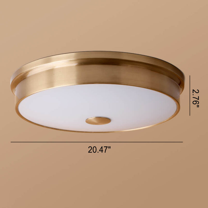 European Simple Full Copper Round Flush Mount Ceiling Light