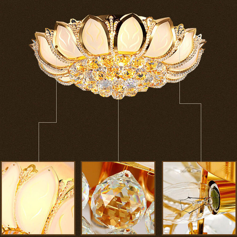Modern Minimalist Round Lotus Crystal Flush Mount Ceiling Light