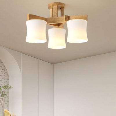 Nordic Simple Log Glass Cylinder Shade 3/5/8 Light Semi-Flush Mount Ceiling Light