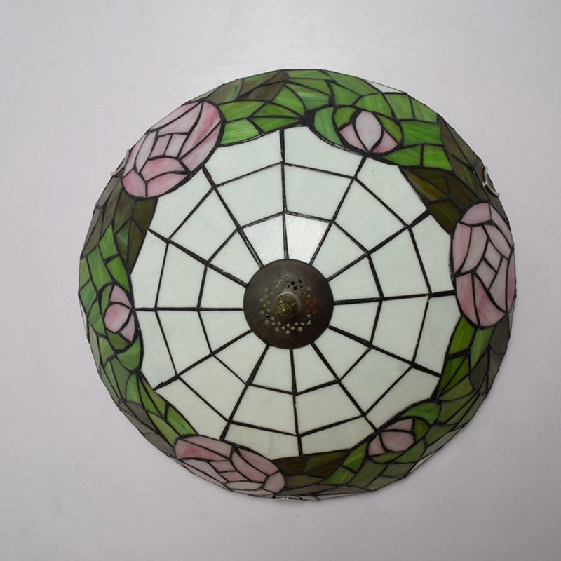 Tiffany Européen Rétro Créatif Vitrail Motif Rose Design Plafonnier 3 Lumières 