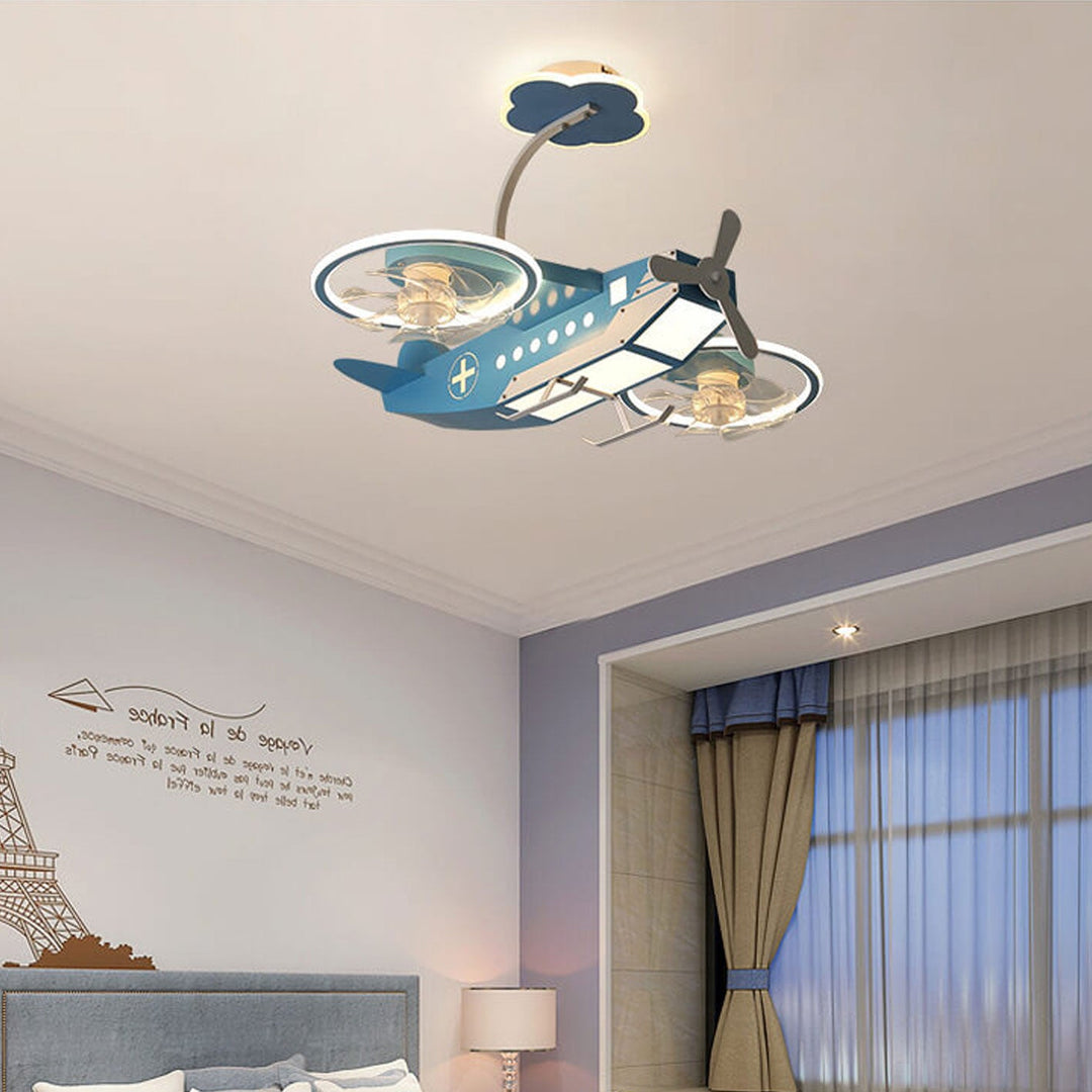 Creative Cartoon Aircraft Kids Flush Mount Ceiling Fan Light