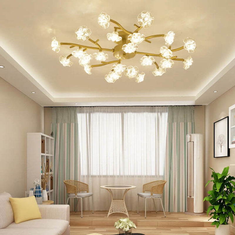 Nordic Creative Plum Blossom Tree Branch LED Semi-Flush Mount Ceiling Light