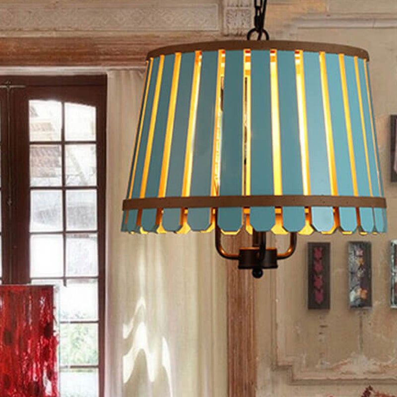 Modern Colored Wooden Barrel Dome 3 Light Chandelier