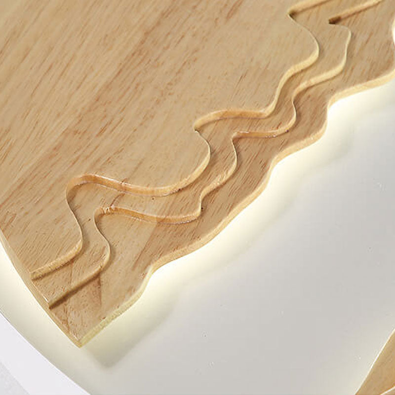 Moderne LED-Deckenleuchte mit runder Landschaft aus Massivholz für die bündige Montage 