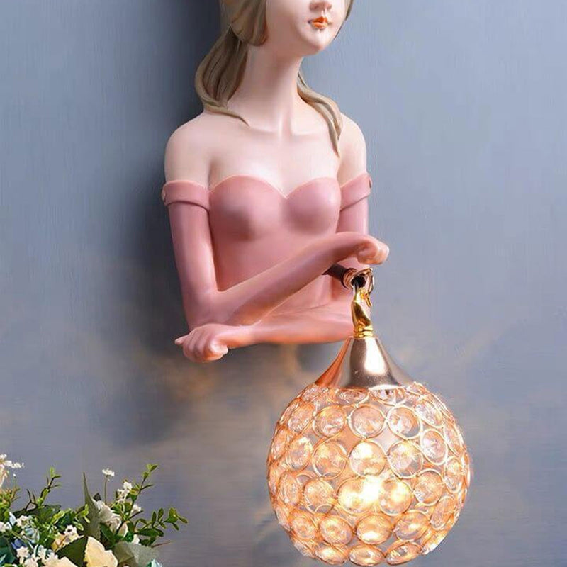 Creative Girl Painted Resin Glass Kids 1-Light Wall Sconce Lamp