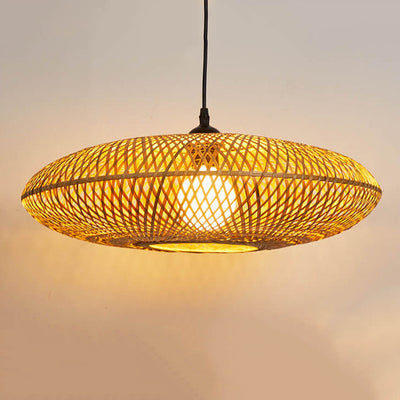 Modern Bamboo Weaving Flying Saucer 1-Light Pendant Light