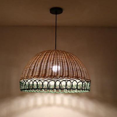 Rustic Rattan Weaving 1-Light Half Circle Pendant Light