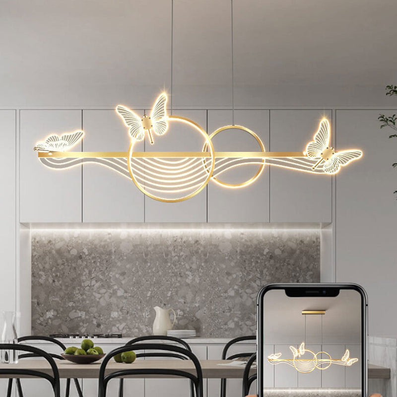 Nordic Light Luxury Butterfly Round Linear Island Light LED Chandelier