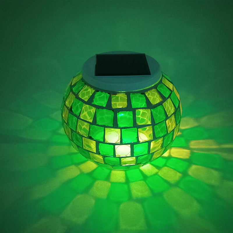 Solar Garden Green Grid Glass Jar LED Decorative Path Light