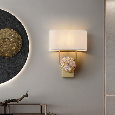Modern Copper Chinese Simple Fabric Lamp Shade 1-Light Wall Sconce Lamp