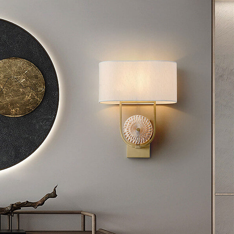 Modern Copper Chinese Simple Fabric Lamp Shade 1-Light Wall Sconce Lamp