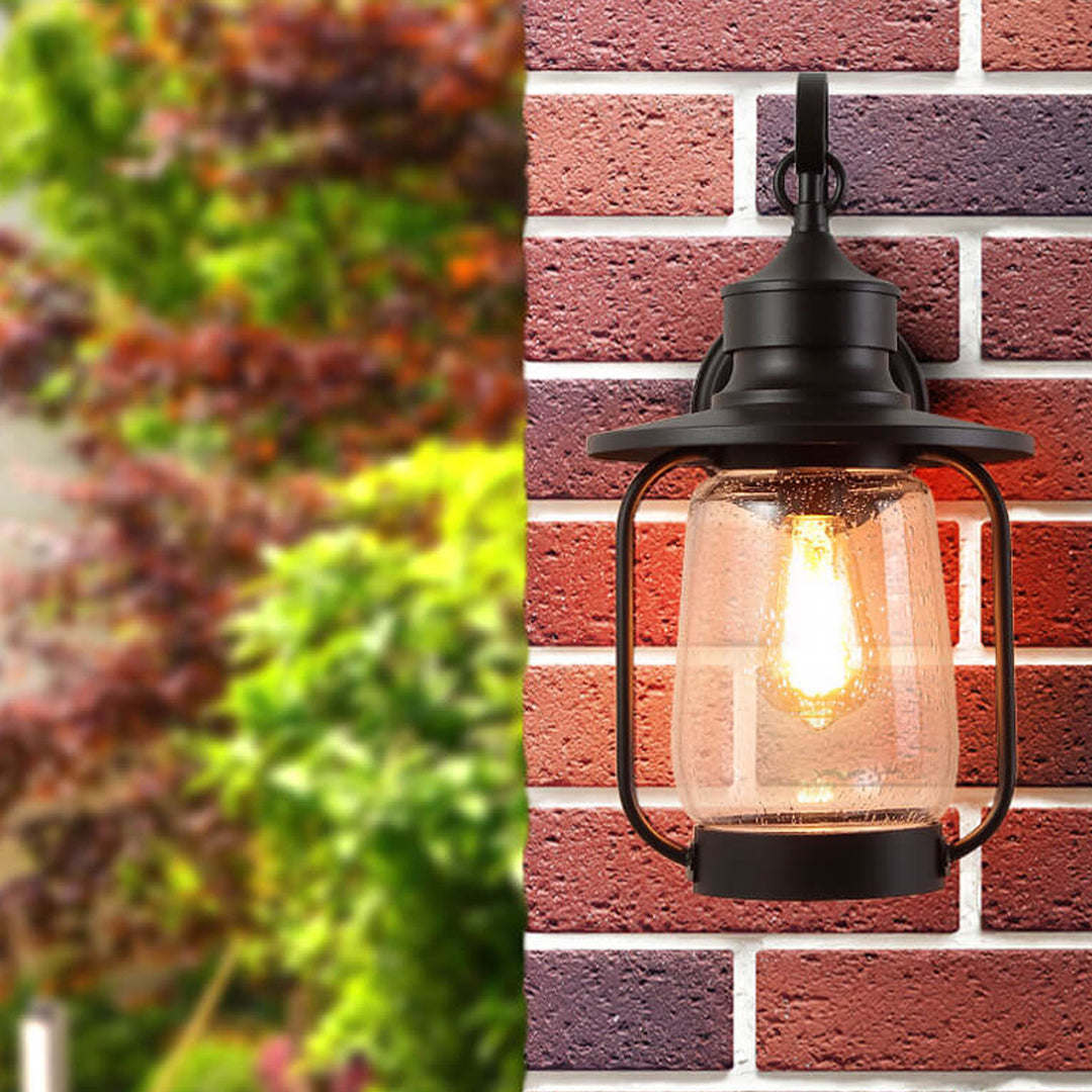 Vintage Industrial Bubble Glass 1-Light Outdoor Waterproof Patio Wall Sconce Lamp