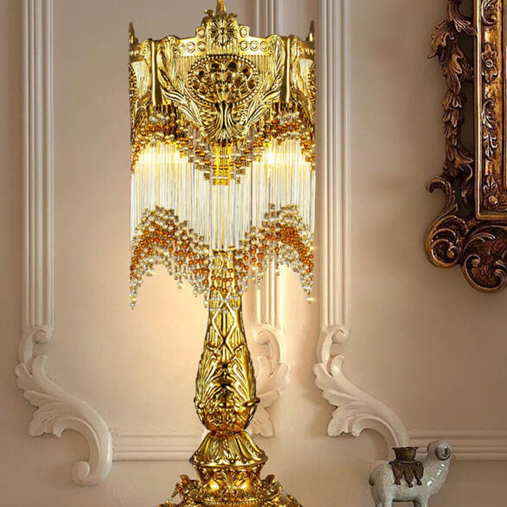 Lámpara de Mesa de Lujo de 1 Luz con Borla de Cristal de Latón Francés 