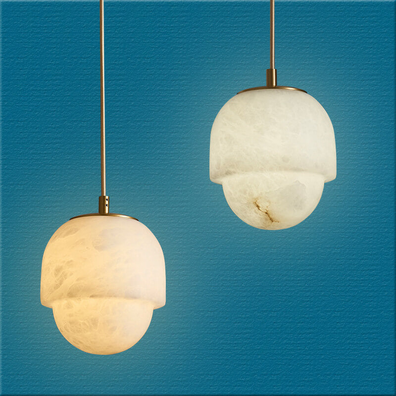 Modern Marble Minimalistic Spherical 1-Light Pendant Light