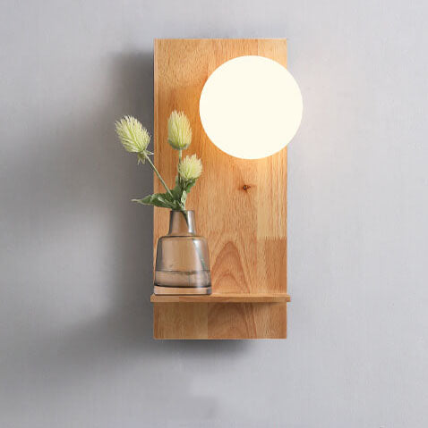 Nordic Solid Wood Glass Globe 1-Light  Wall Sconce Lamp