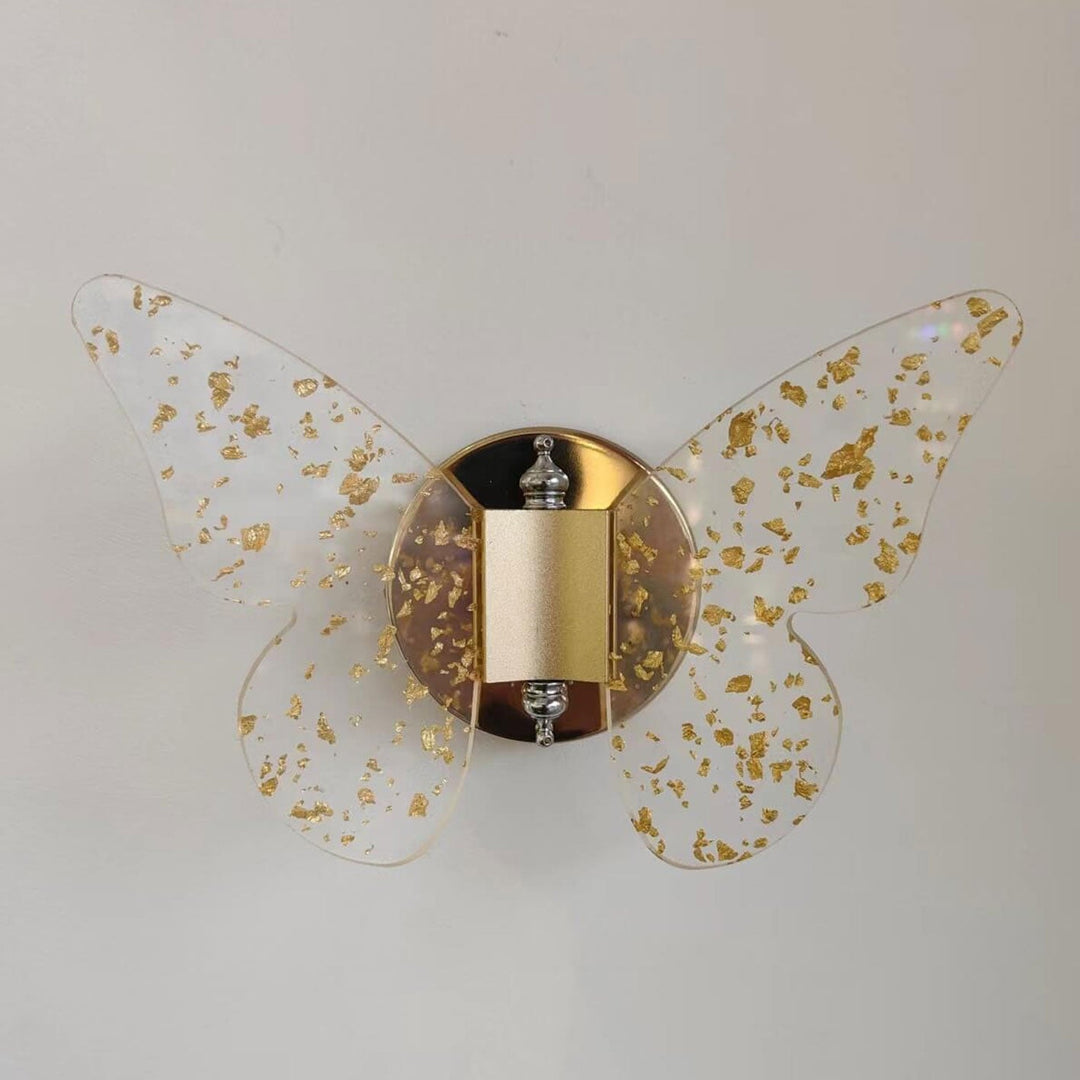 Moderna lámpara de pared LED con mariposa acrílica y lámina de oro creativa 