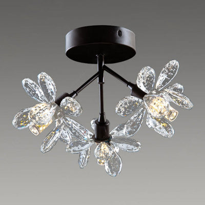 Modern Light Luxury Crystal Flower Design 3-Light Semi-Flush Mount Light