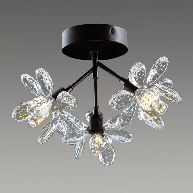 Modern Light Luxury Crystal Flower Design 3-Light Semi-Flush Mount Light