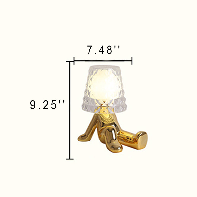 Zeitgenössische nordische Acryl-Lampenschirm Elektroplattierung Goldener Mann 1-Licht Tischlampe 