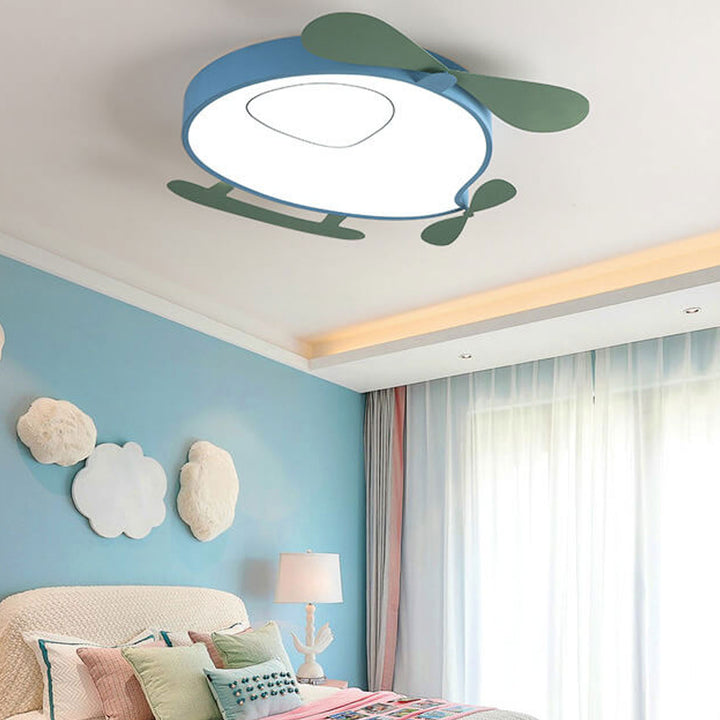 Lustre de plafond pour enfants avec protection des yeux LED colorée et créative en forme d'avion 
