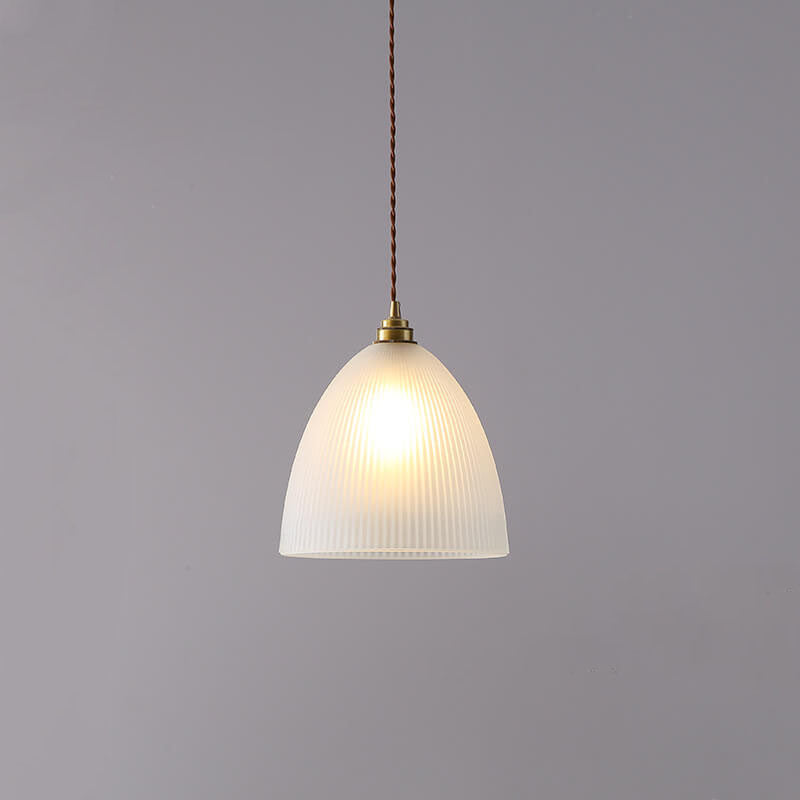 Simple Bell-shaped Striped Glass 1-Light Pendant Light