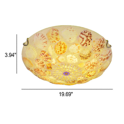 European Mediterranean Shell Art Round LED Flush Mount Ceiling Light