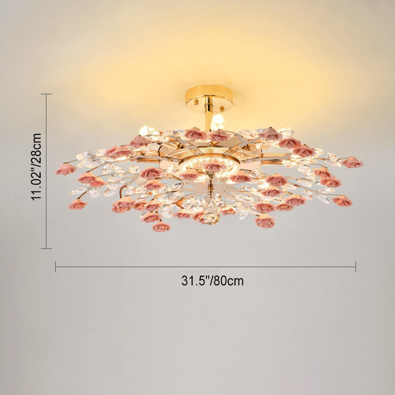 Modern Luxury Rose Iron Ceramic Crystal 6/7/8 Light Chandelier