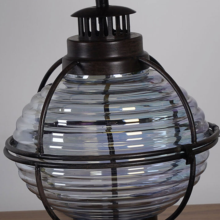Lampe de table 1 lumière en tissu design cheval en fer et verre vintage 