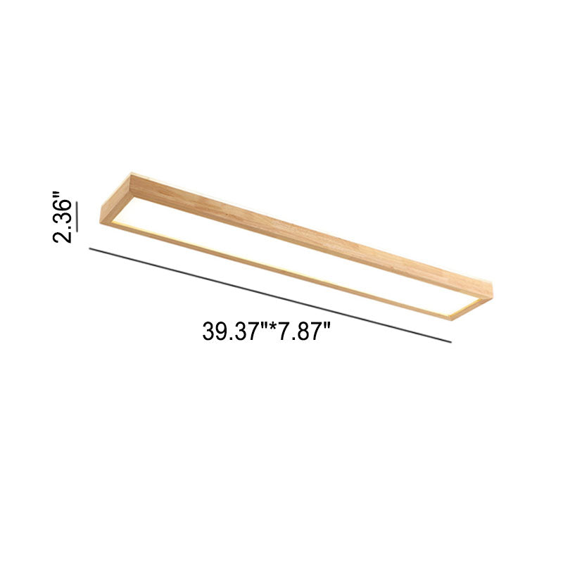 Japanese Minimalist Log Rectangular Walnut LED Flush Mount Ceiling Light