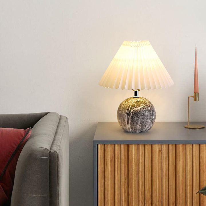Vintage Plissierter Stofflampenschirm Keramik 1-Licht Tischlampe 