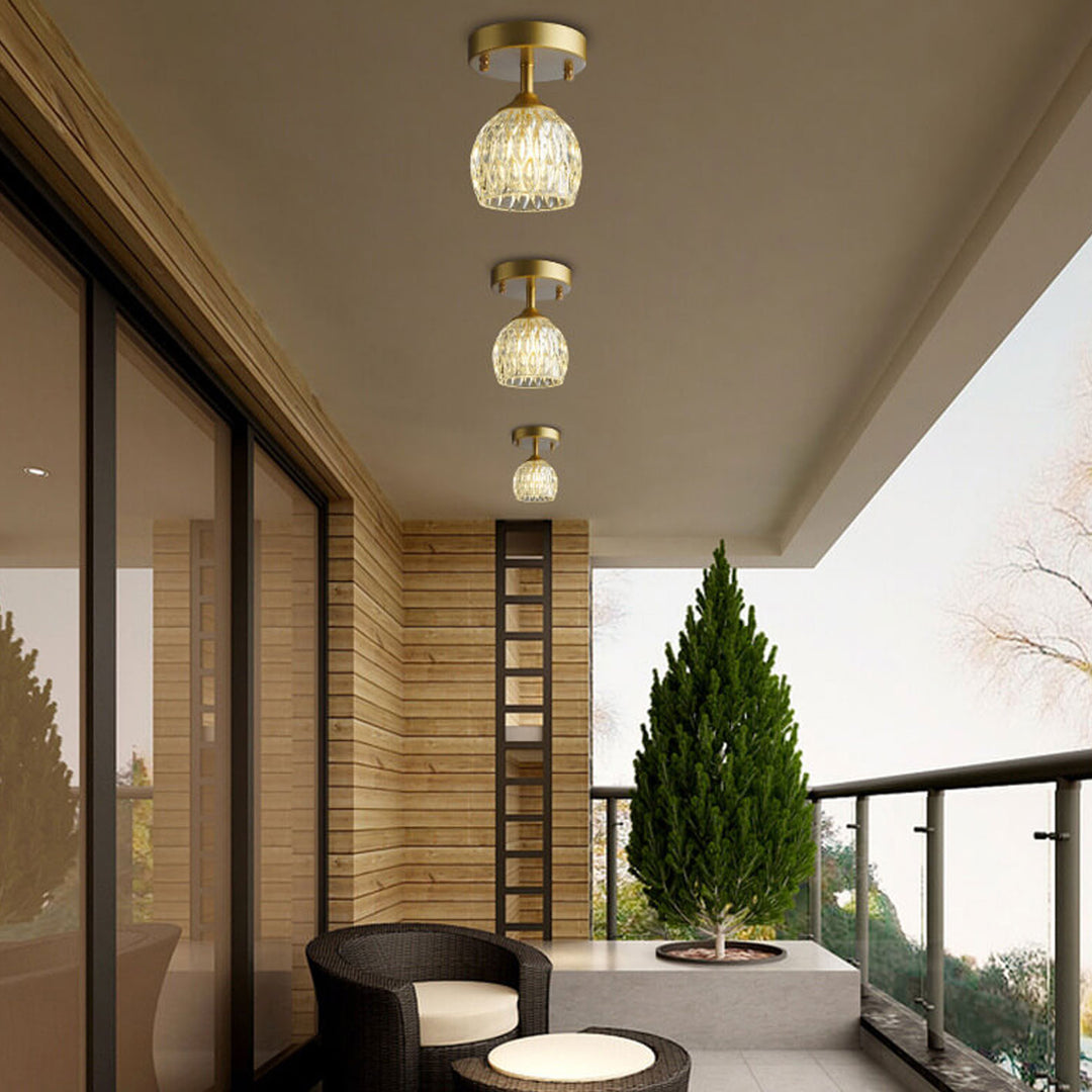 Dôme en verre texturé nordique 1 lumière semi-encastrée pour plafond 