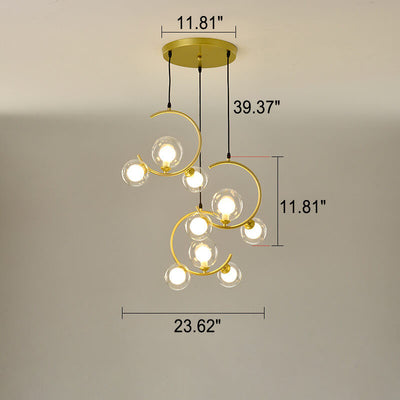 Skandinavischer minimalistischer runder Kugelglas-Kronleuchter mit 1/3-Lichtinsel 