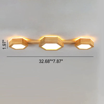 Moderne einfache LED-Deckenleuchte mit sechseckiger Geometrie aus Holz