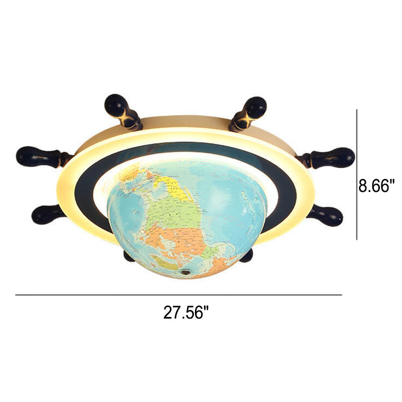 Kreative Kombination aus Globus und Ruder. Kindliche LED-Unterputzleuchte 