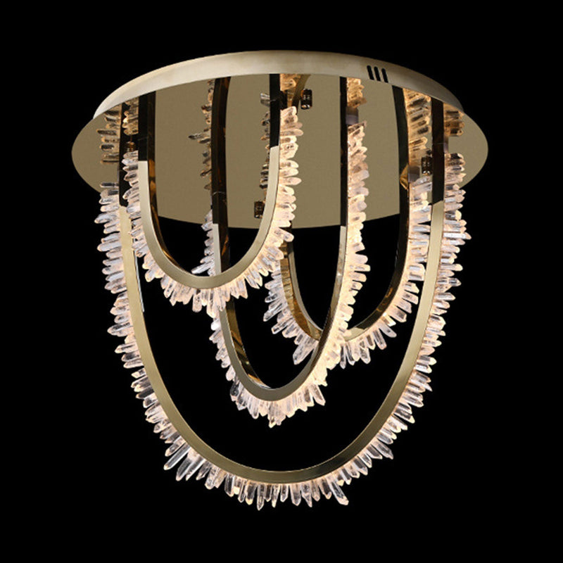 European Light Luxury Stainless Steel Crystal LED Flush Mount Ceiling Light