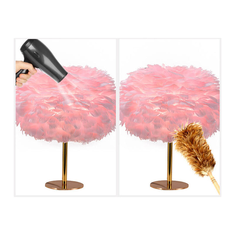 Lampe de table à 1 lumière à base ronde en plumes d&