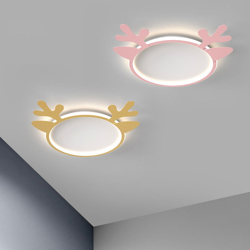 Nordic Creative Deer Head Round Kids LED Flush Mount Ceiling Light