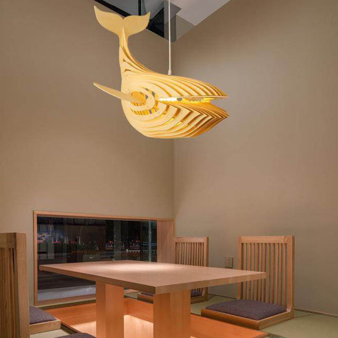 Modern Japanese Creative Wooden 1-Light Fish Shaped Pendant Light