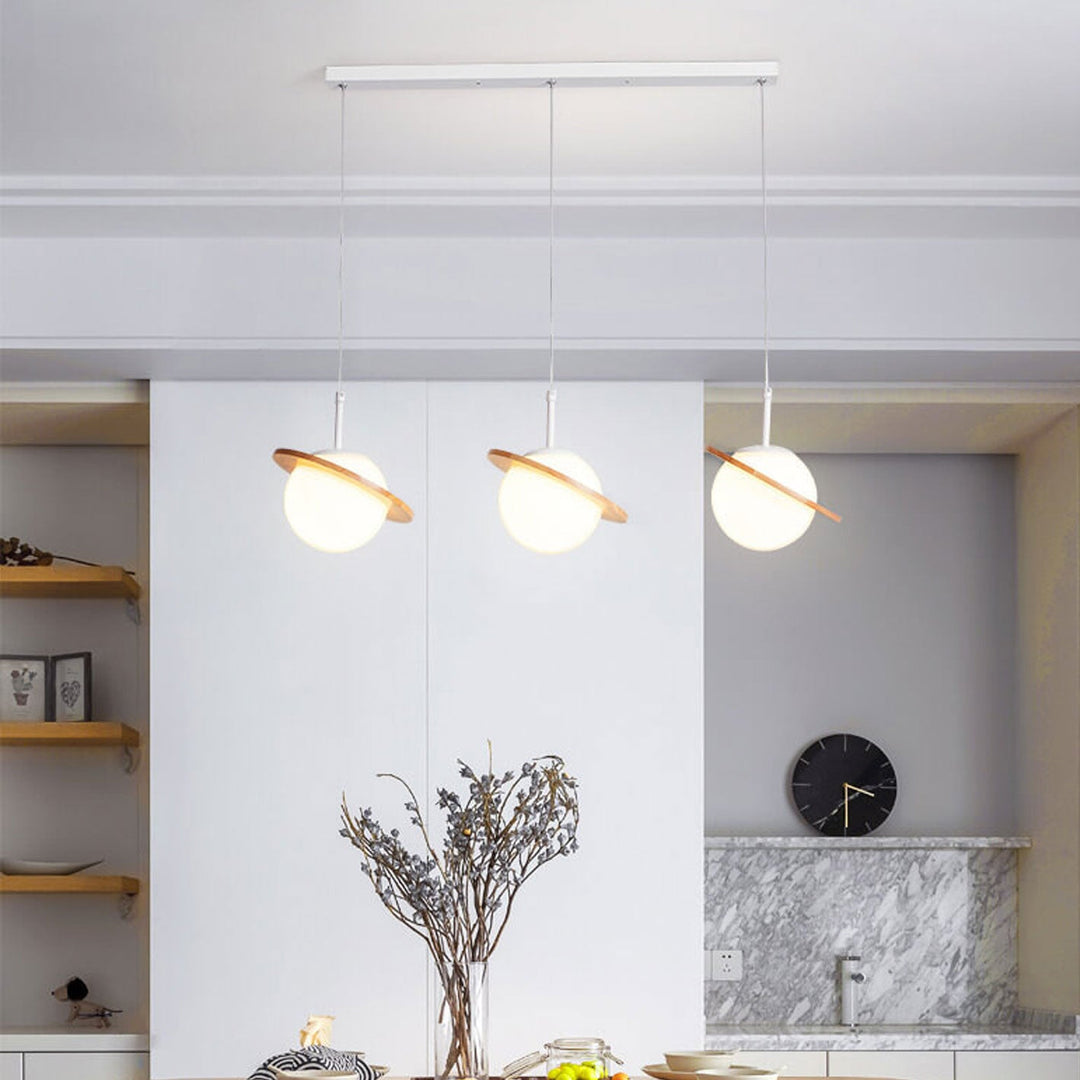 Lámpara de Araña de Vidrio Blanco Lechoso de Madera Nórdica 1/3 Luces 